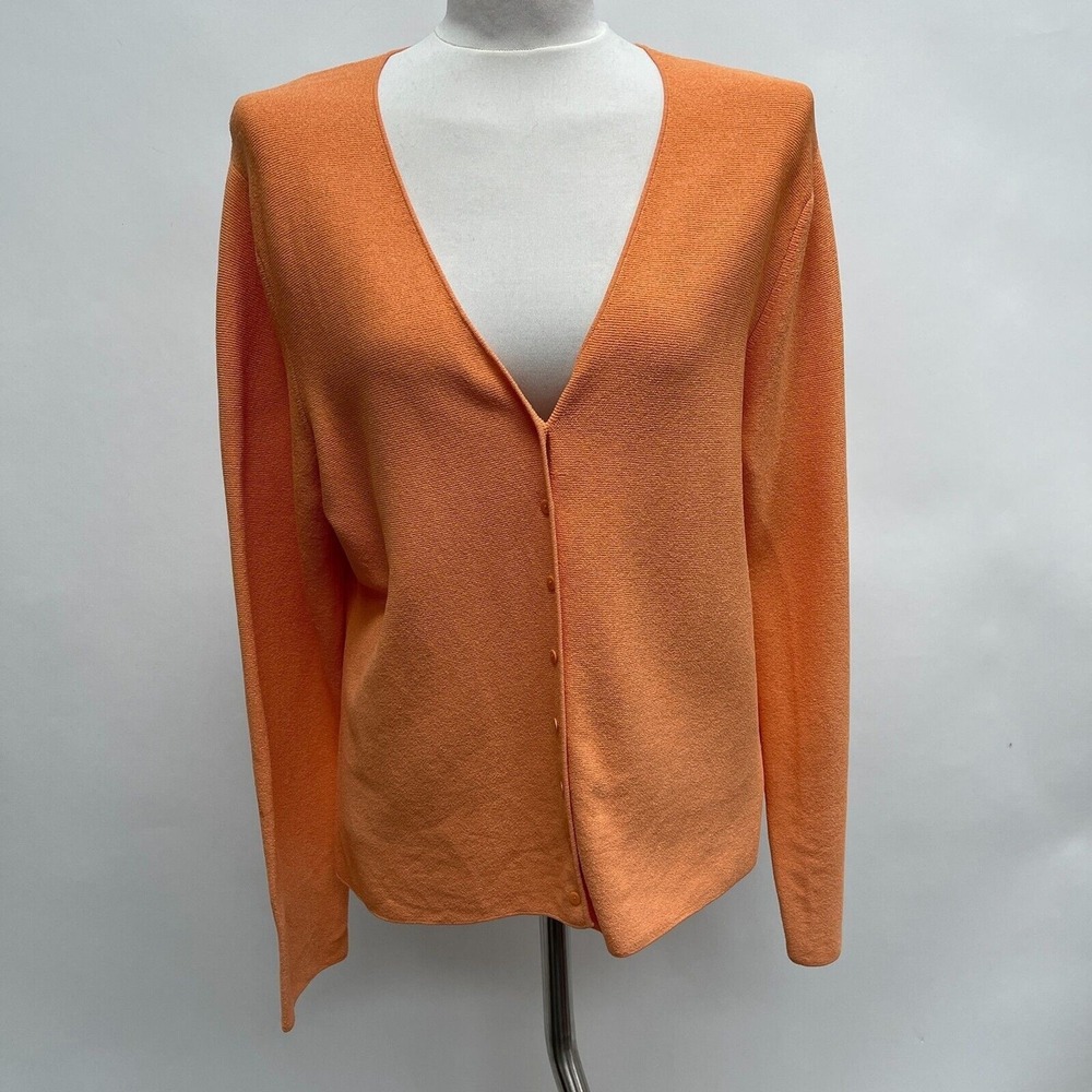 Eileen Fisher Women's Button Front Cardigan Sweater Large Orange Long Sleeve